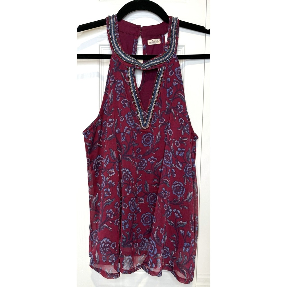Hollister Womens Sheer Floral Beaded Top Size S Y2K Whimsigoth Dark Fairy Indie‎